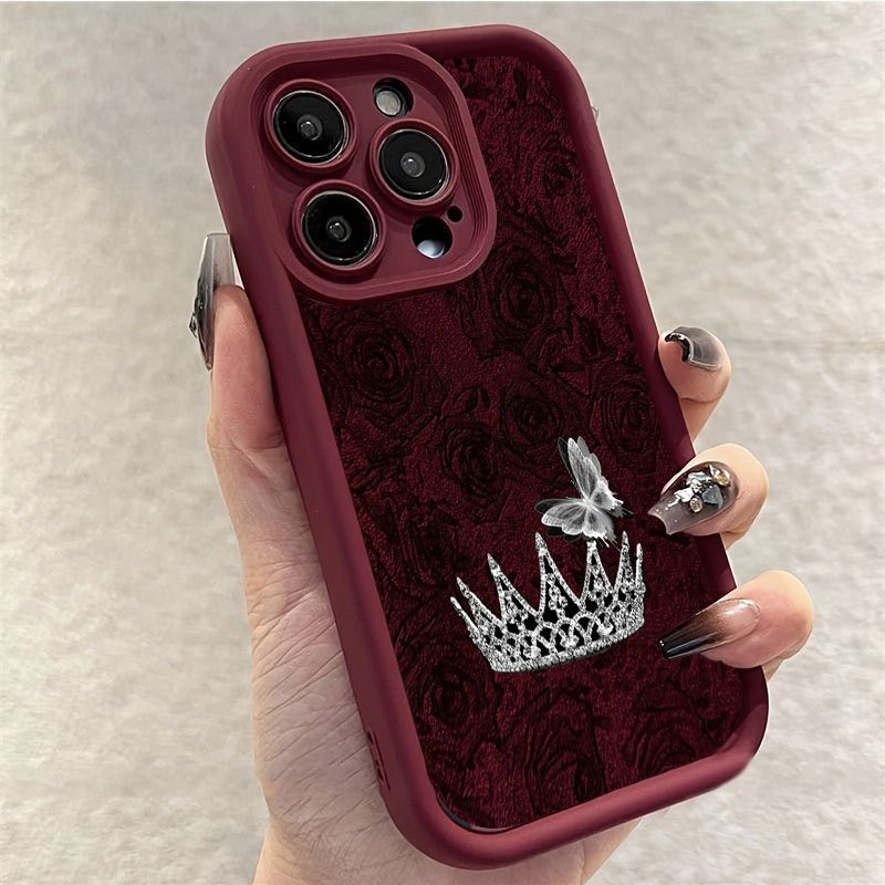 Apple Iphone 16 - Casing Telepon Motif Mawar Merah Mahkota